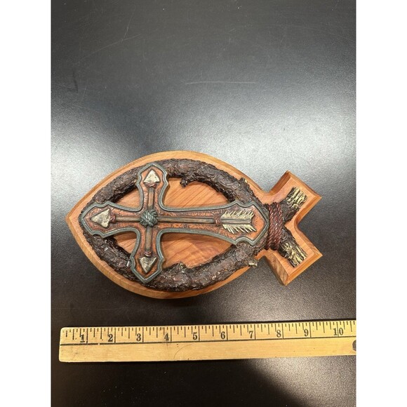Wood-Resin Cross/ Fish Design  Religious Christian Decor - Picture 7 of 8